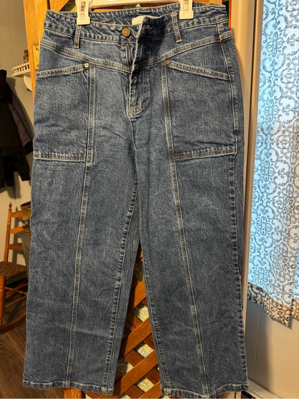 Habitual Straight Leg Patchwork Front Seamed Jeans - Medium Blue Denim